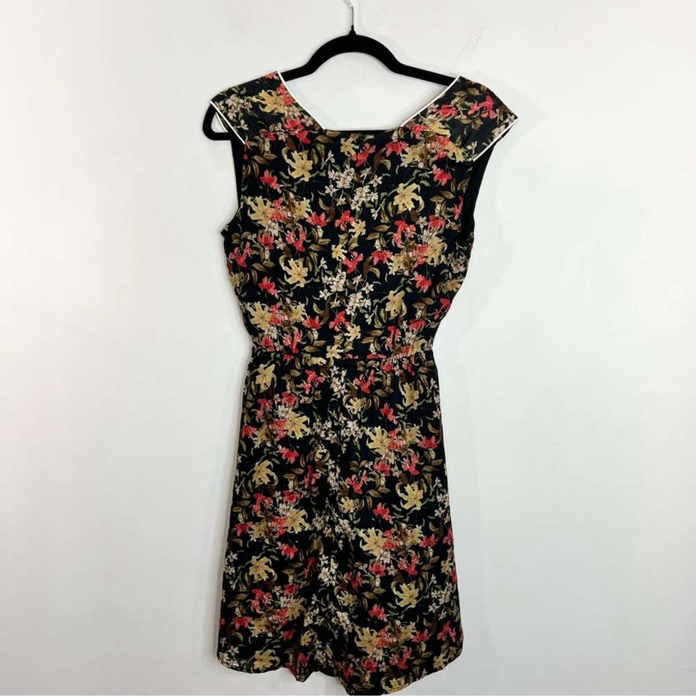 Vintage 80s style Cokluch Montreal black floral gauzy cotton mini summer dress M - Picture 4 of 13